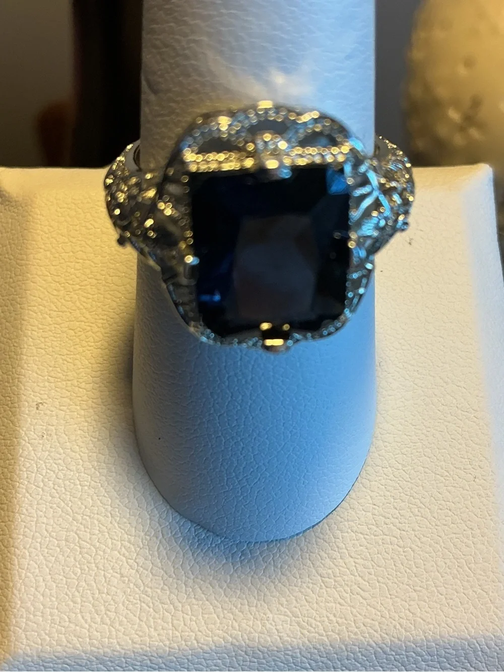 Rhinestone and Lab Created Sapphire Silver Tone Ring